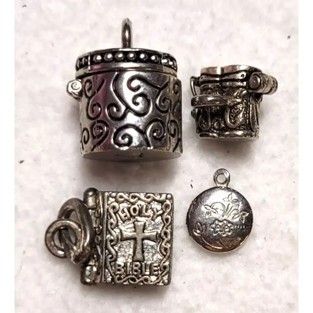 Vintage Mini Tiny Hinged Opening Locket Charms Prayer Box Lot Secret Compartment